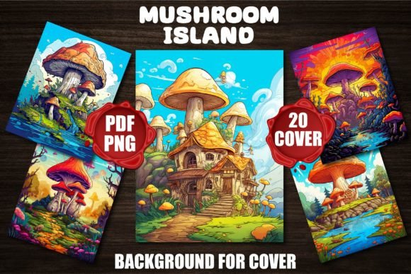 Enchanting Book Covers with Mushroom Island Backgrounds