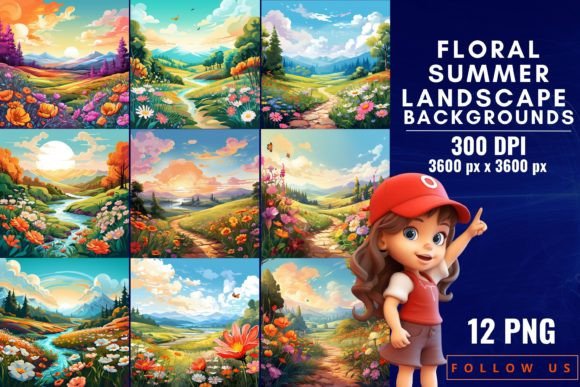 Floral Summer Landscape Backgrounds for Digital Projects