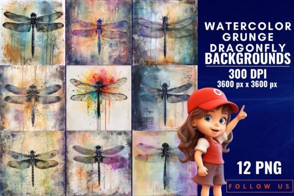 Watercolor Grunge Dragonfly Backgrounds: A Fusion of Whimsy and Grit