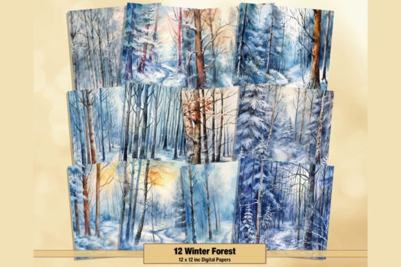 Winter Forest Digital Paper Backgrounds: Crafting a Frosty Atmosphere